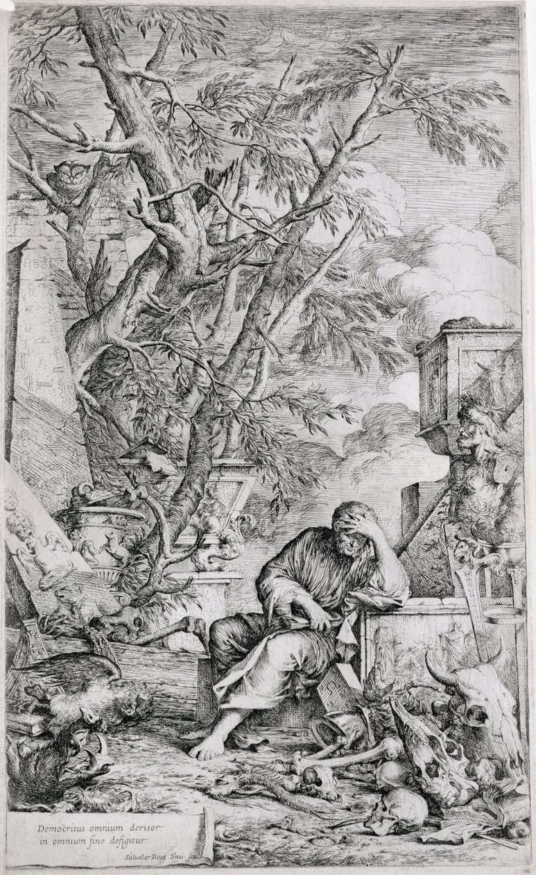 Demokryt w medytacji (rycina) autorstwa Salvator Rosa