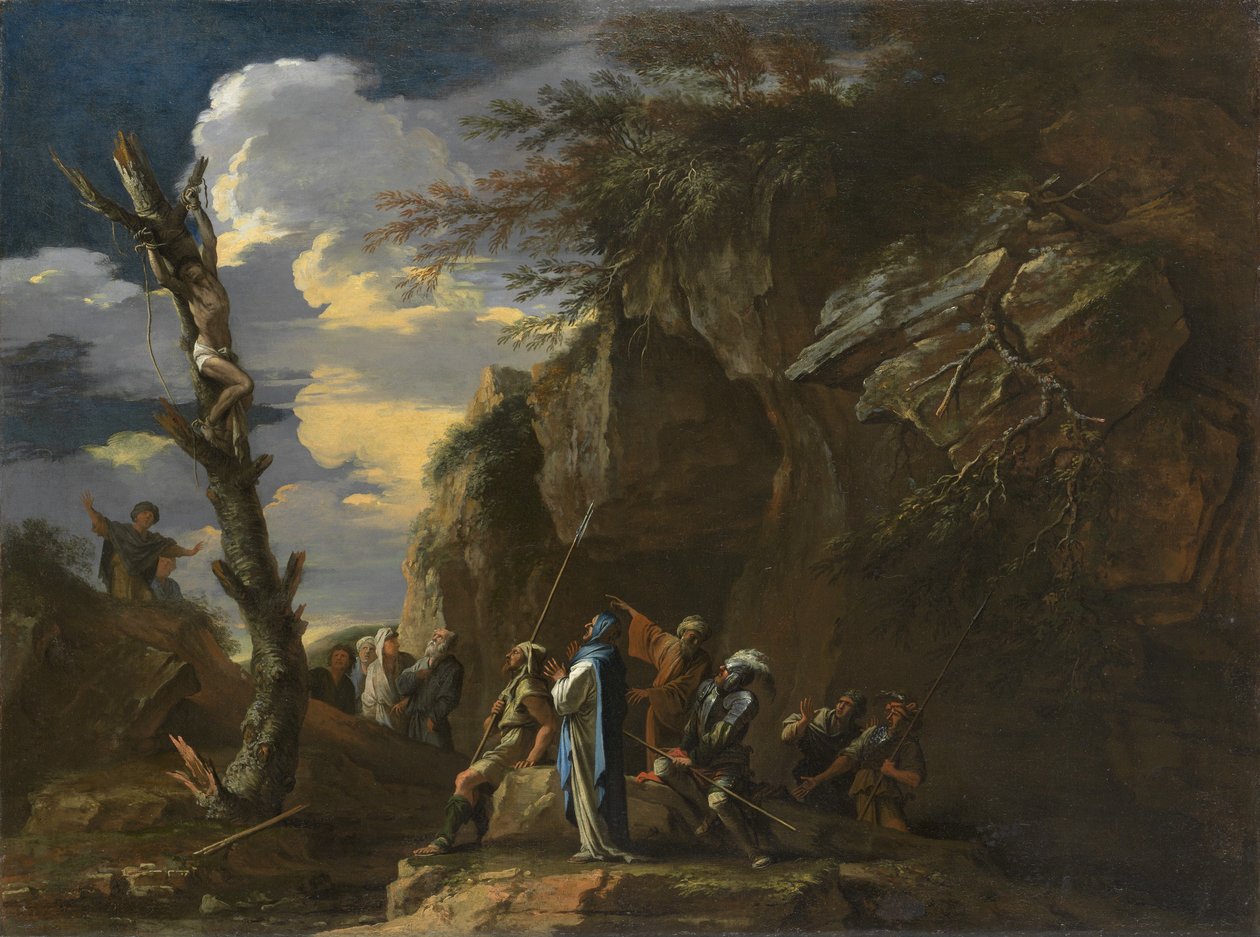 Ukrzyżowanie Polikratesa, ok. 1664 r. (olej na płótnie) autorstwa Salvator Rosa