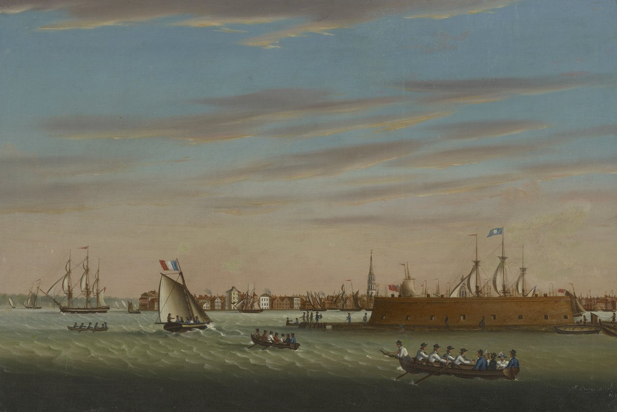 Widok Charleston z portu, 1831 autorstwa Samuel Barnard