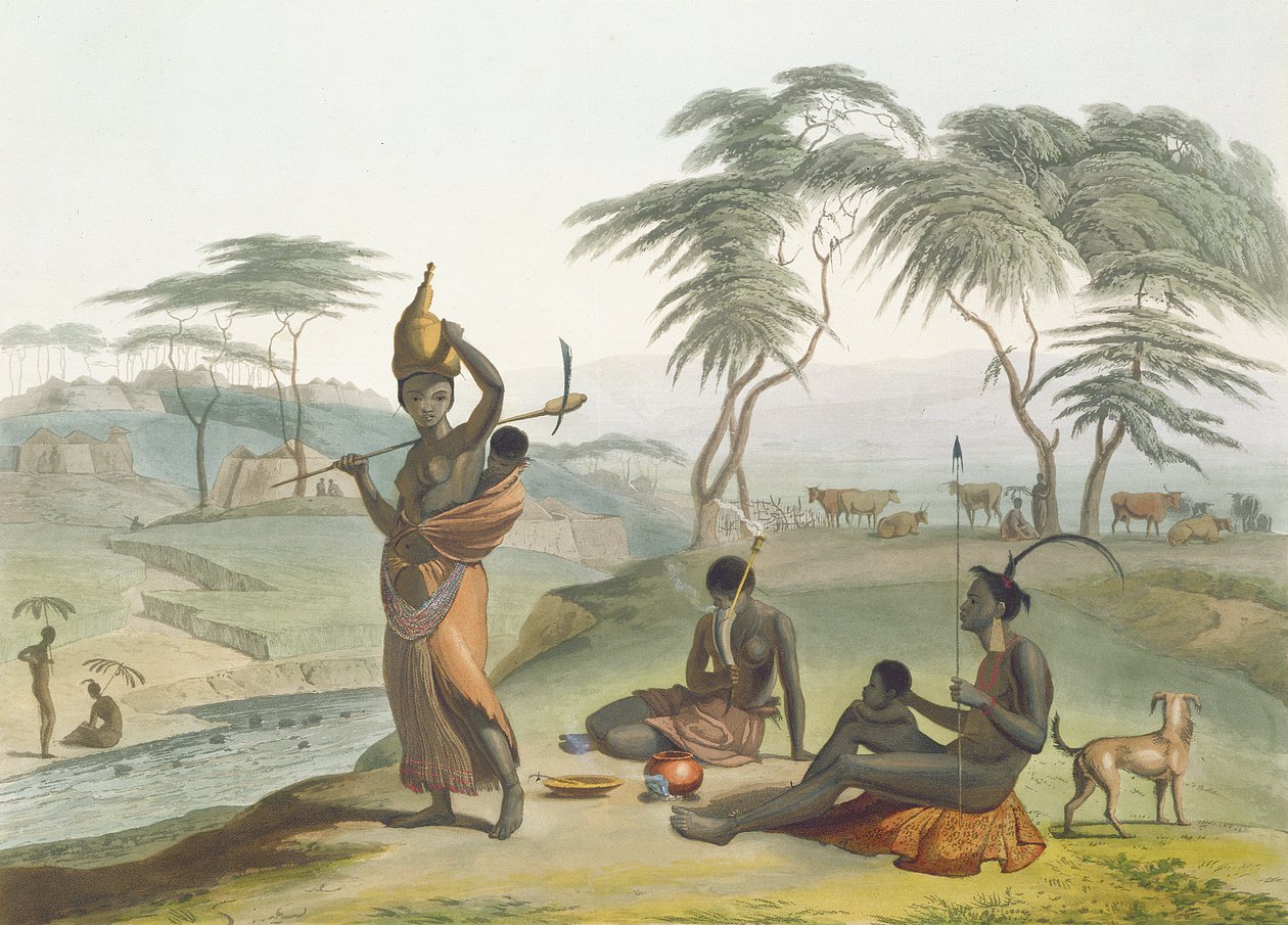 Boosh Wannahs, tablica 8 z "African Scenery and Animals", wyryta przez artystę, 1804 (akwatinta) autorstwa Samuel Daniell