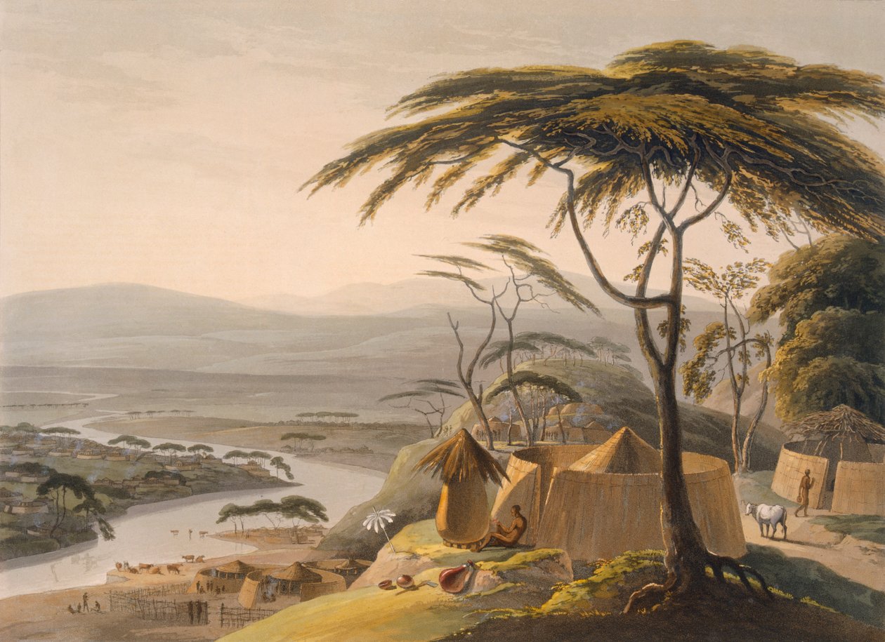 Miasto Leetakoo, 1804-05 (akwatinta kolorowa) autorstwa Samuel Daniell