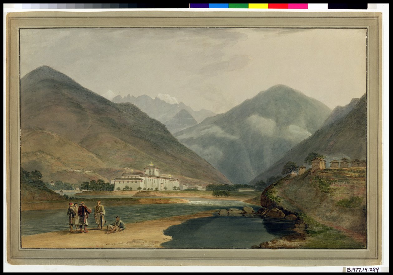 Dawna zimowa stolica Bhutanu w Punakha Dzong, 1783 r. autorstwa Samuel Davis