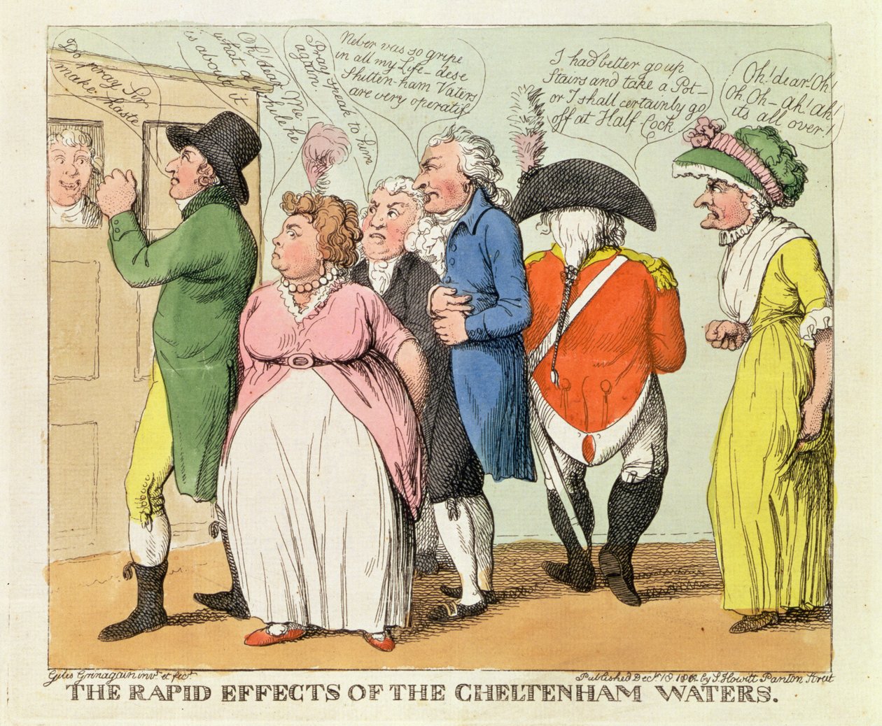 Rapid Effects of the Cheltenham Waters, 1818 (ręcznie kolorowane grawerowanie) autorstwa Samuel Howitt