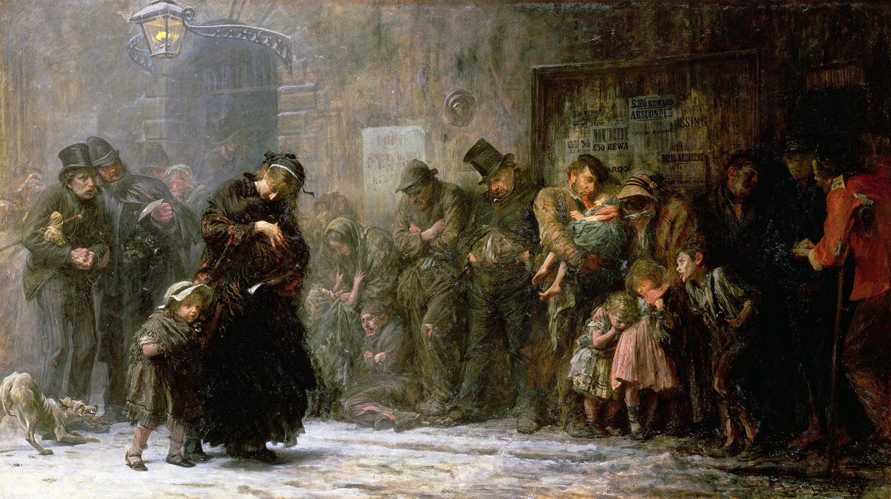 Osoby ubiegające się o przyjęcie do oddziału dorywczego, 1874 r. autorstwa Samuel Luke Fildes