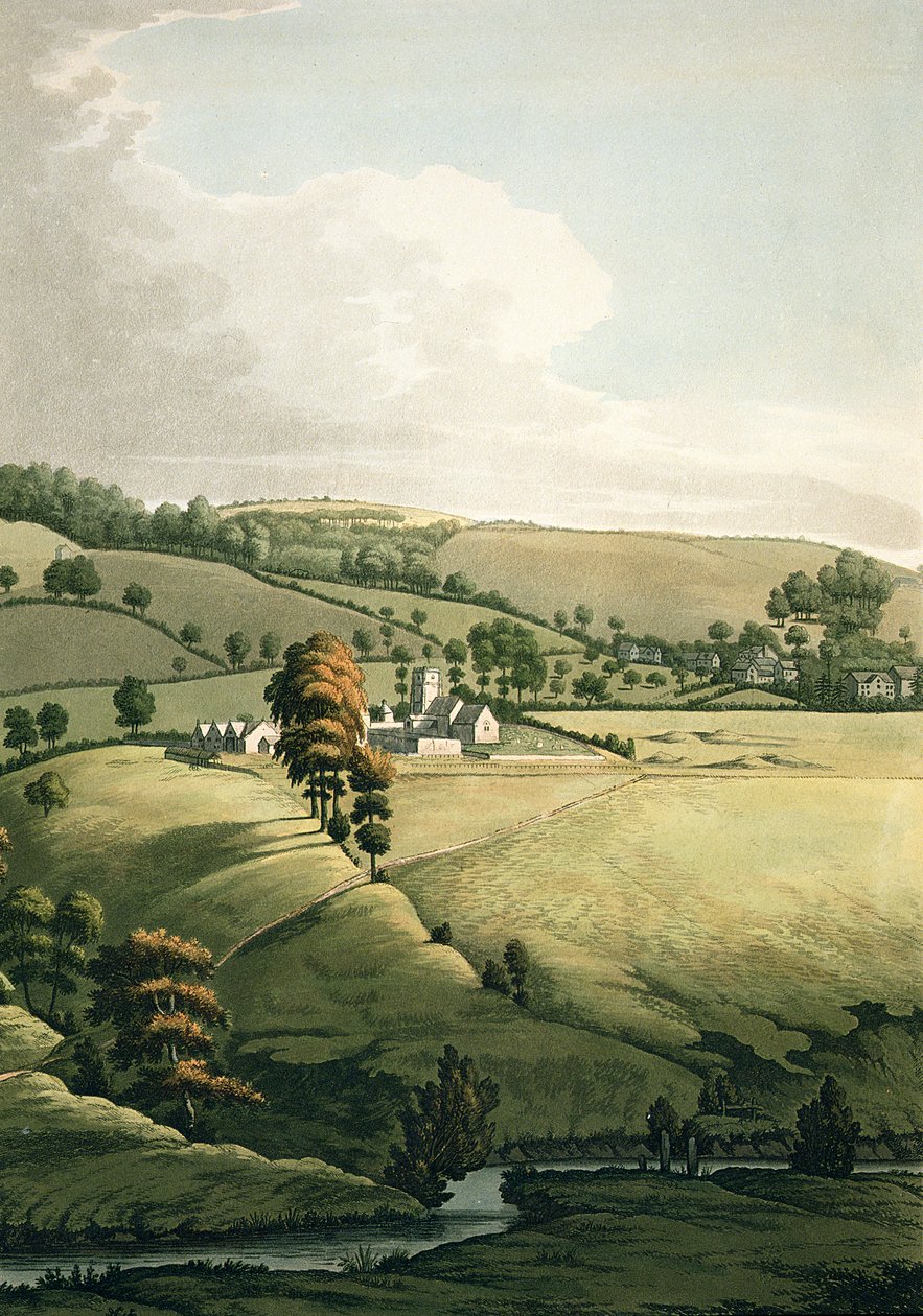 Tabliczka z „Konta o szczątkach rzymskiej willi odkrytej w Woodchester w hrabstwie Gloucestershire” (ręcznie kolorowane grawerowanie) autorstwa Samuel Lysons