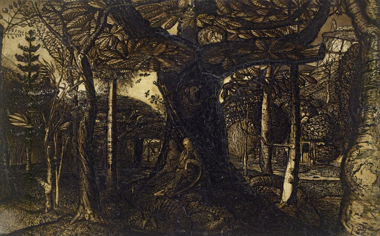 Obrzeża lasu, 1825 (pióro i pędzel w sepii) autorstwa Samuel Palmer