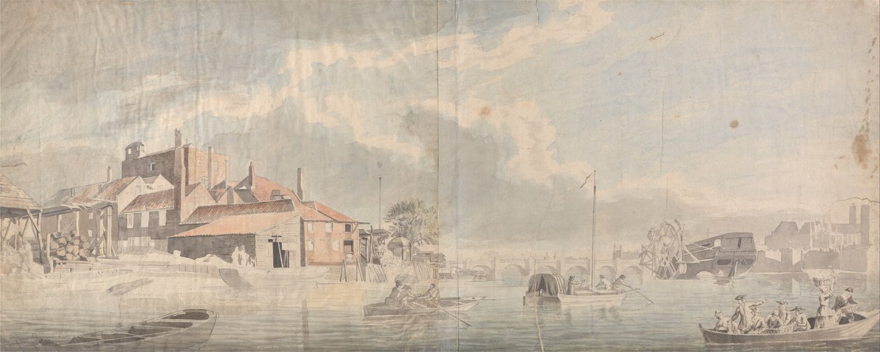Thames Wharf z Westminster Bridge w oddali autorstwa Samuel Scott