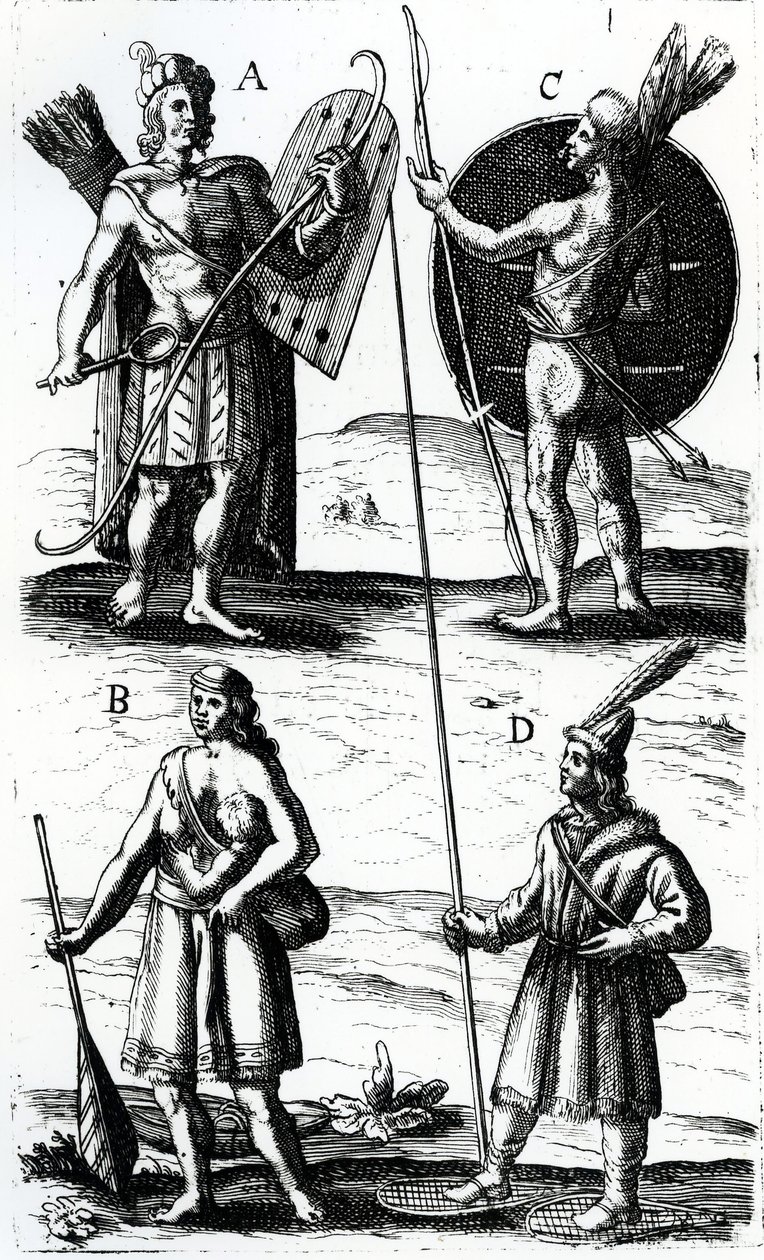 Ilustracje sukni Algonquin, rycina z Podróży Sieur de Champlain autorstwa Samuela de Champlain (ok. 1574-1635), XVII w. autorstwa Samuel de Champlain