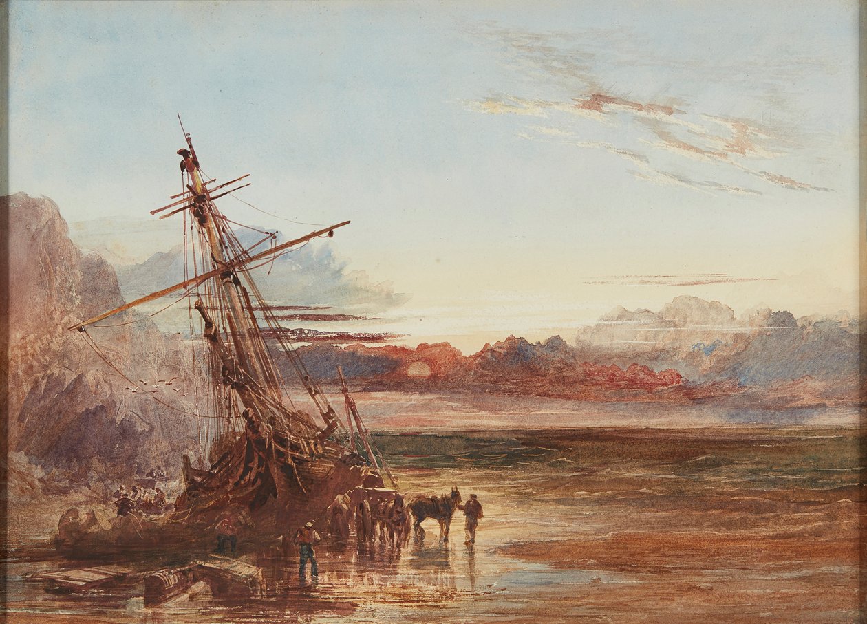 Rozładunek wraku (akwarela) autorstwa Samuel Bough