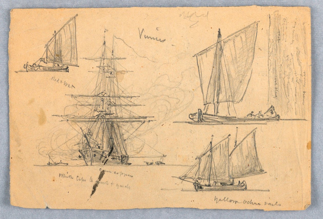 Rysunek, Szkice. Statki, Wenecja, Włochy, październik 1872 r. autorstwa Samuel Colman