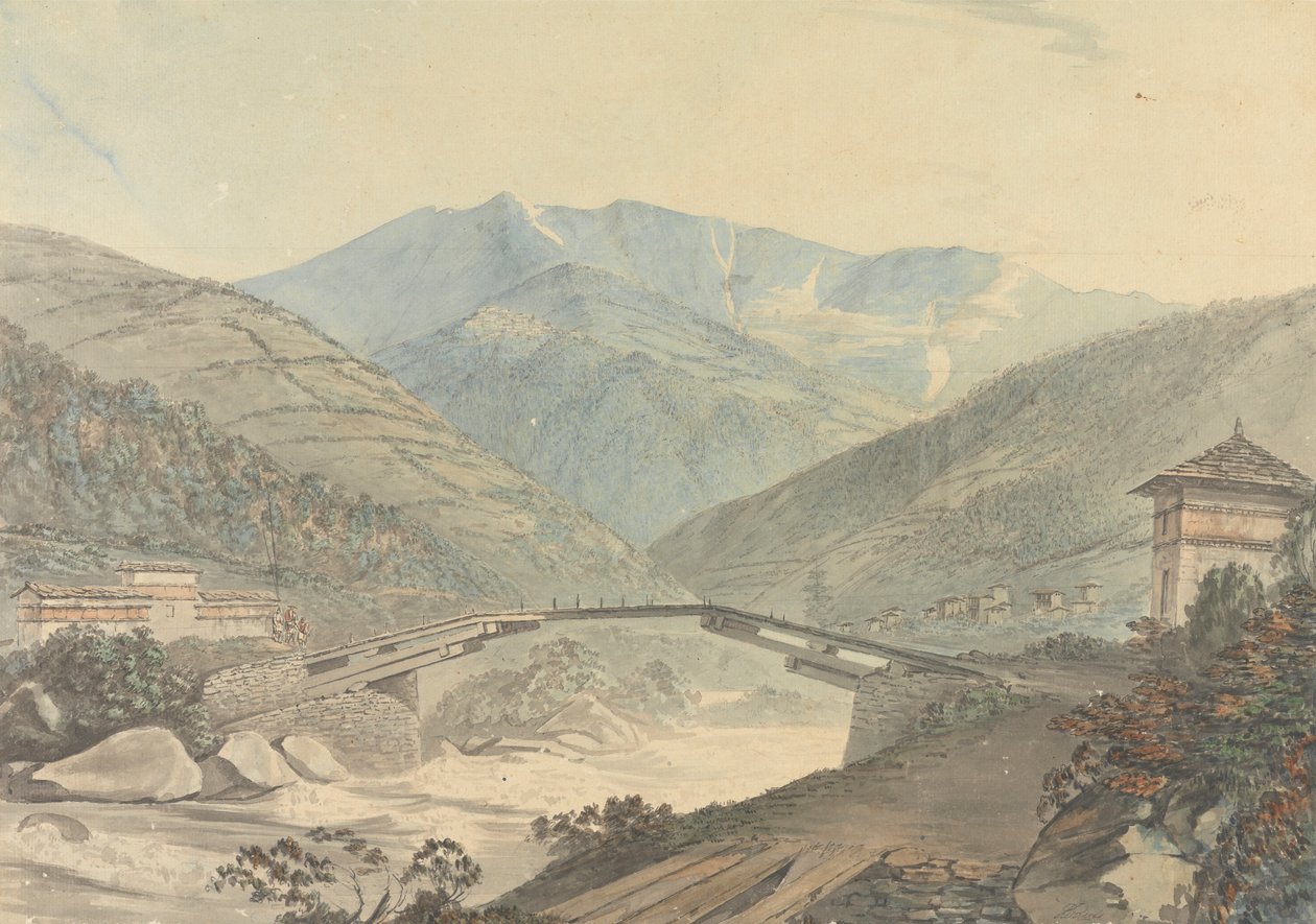 Widok w pobliżu Tassisudon [Tashicho Dzong] w Bhutanie autorstwa Samuel Davis
