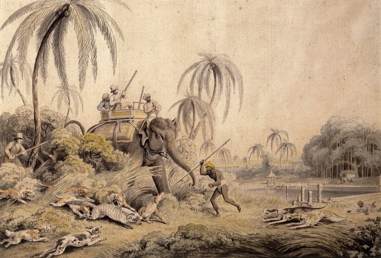 Polowanie na Kuttaussa lub kota cywetowego, autorstwa Samuel Howitt
