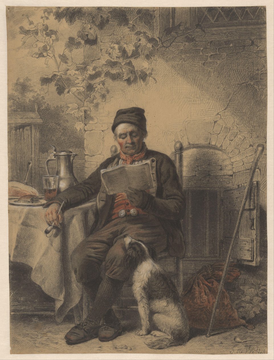 Czytanie człowieka z psem autorstwa Samuel Johannes de Vletter