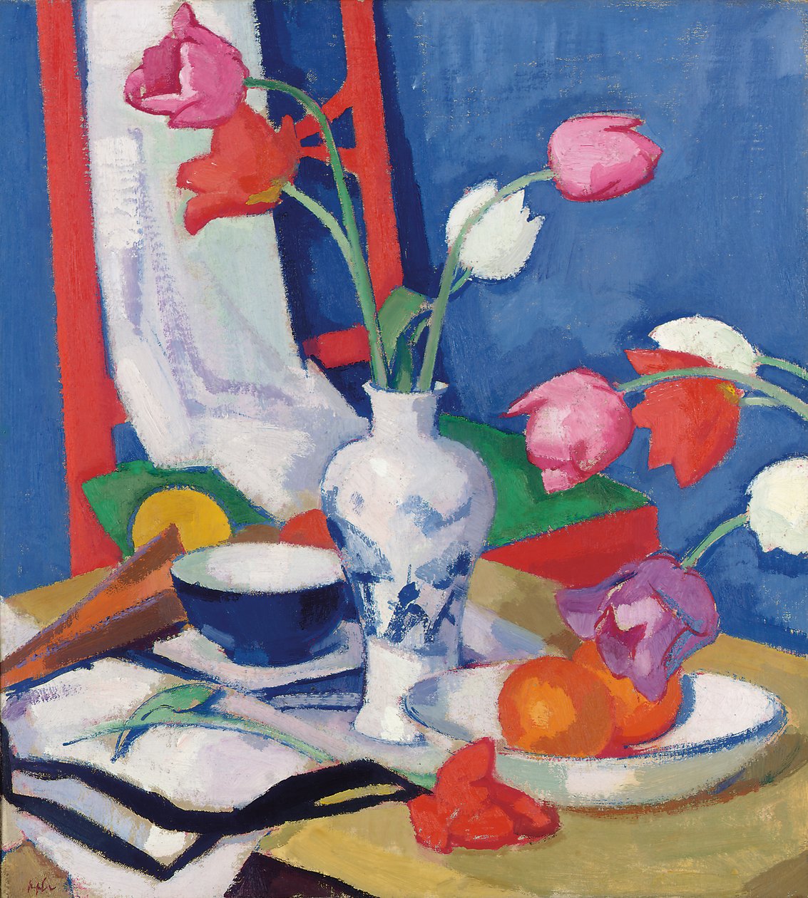 Czerwone krzesło i tulipany, ok. 1919 autorstwa Samuel John Peploe