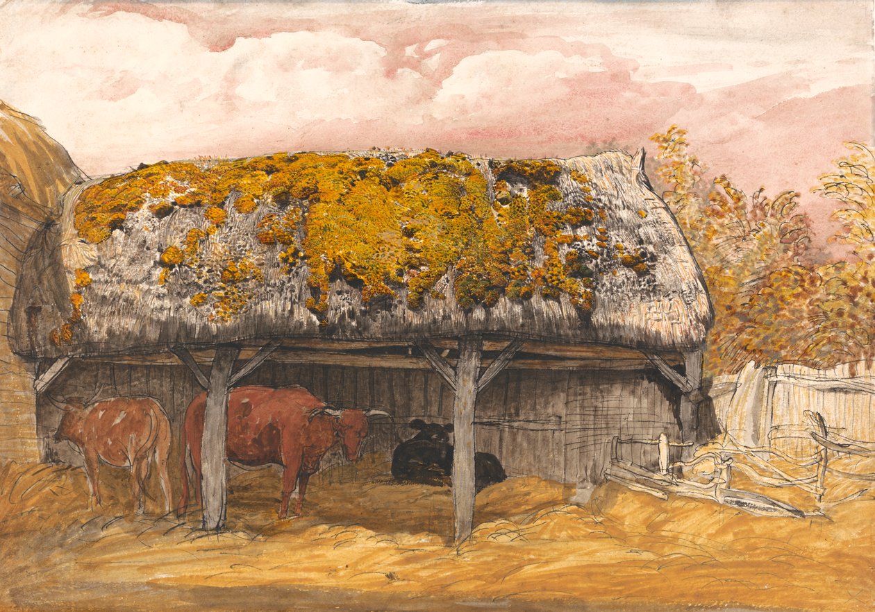 Chata dla krów z omszałym dachem autorstwa Samuel Palmer