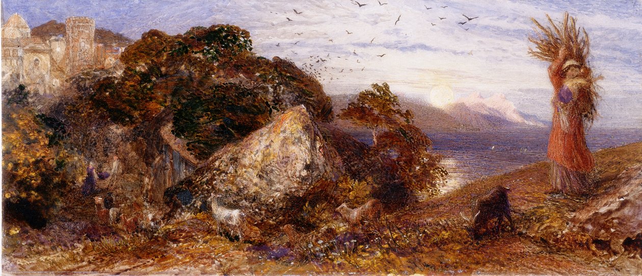 Rising Moon (kolor ciała, ołówek i akwarela) autorstwa Samuel Palmer
