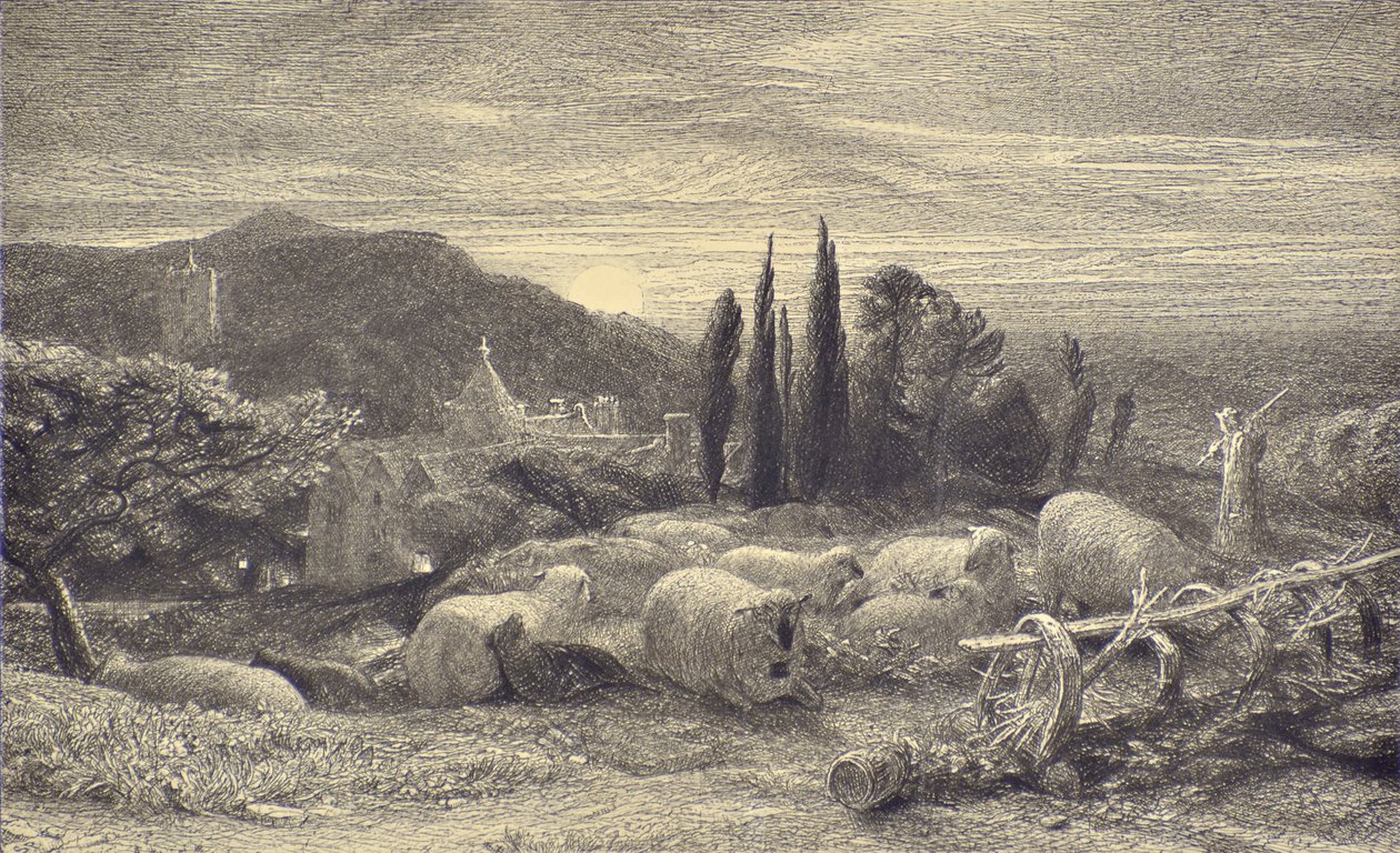 Wschodzący Księżyc, ok.1857 (akwaforta) autorstwa Samuel Palmer