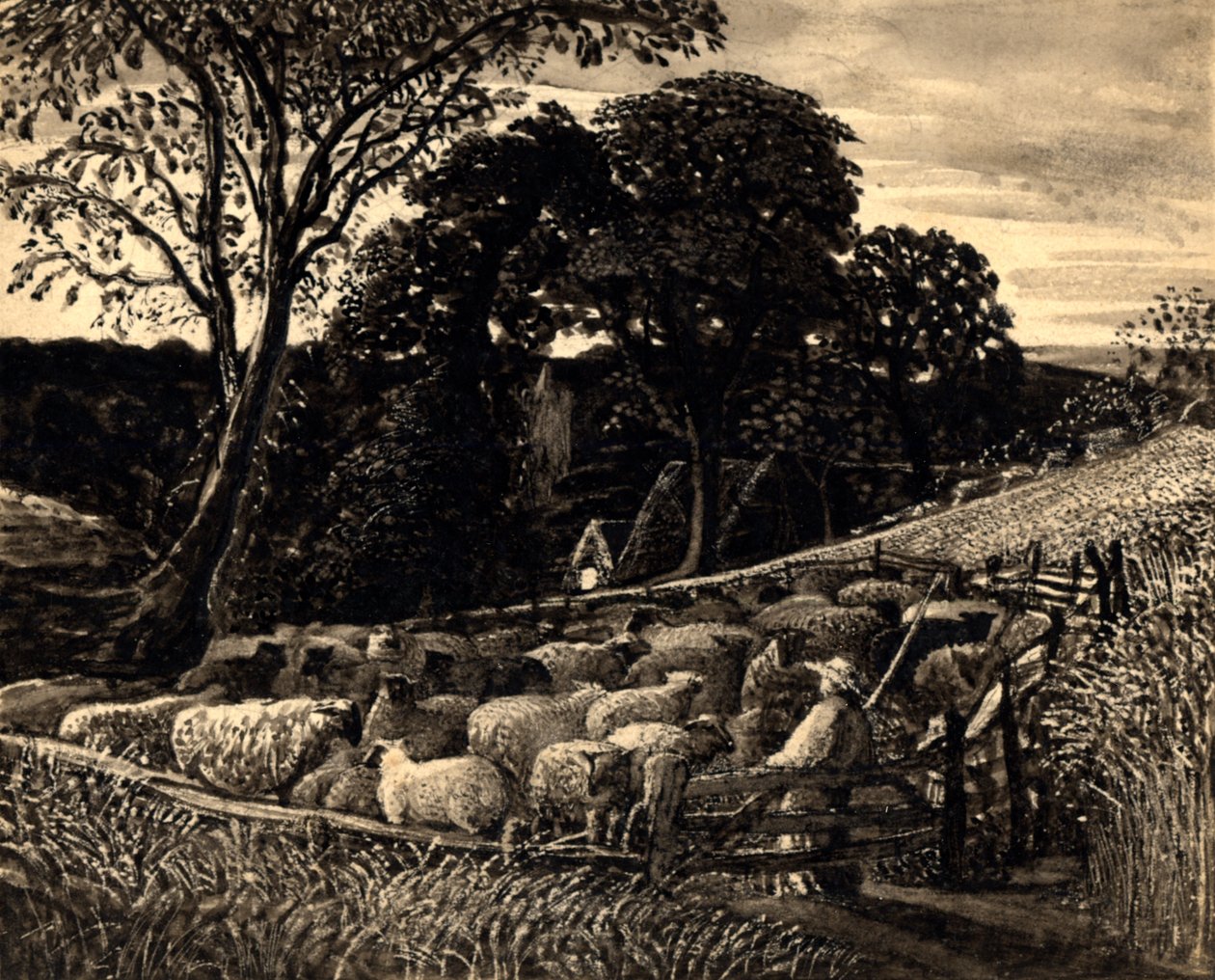 Owcza owczarnia, ok. 1831-32 (akwarela) autorstwa Samuel Palmer