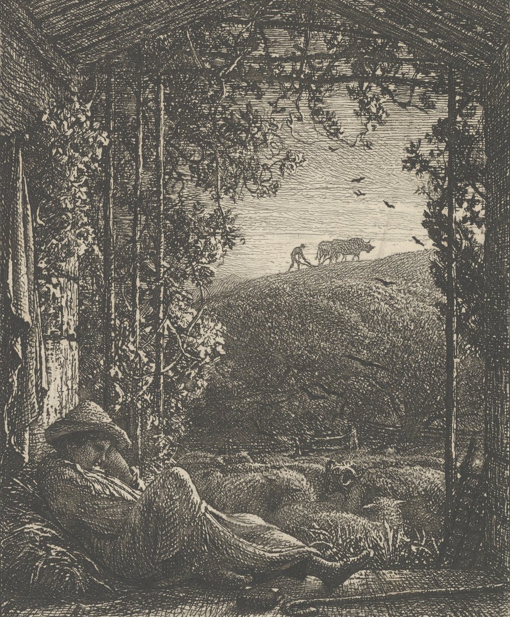 Śpiący pasterz, wczesny poranek, 1857. autorstwa Samuel Palmer