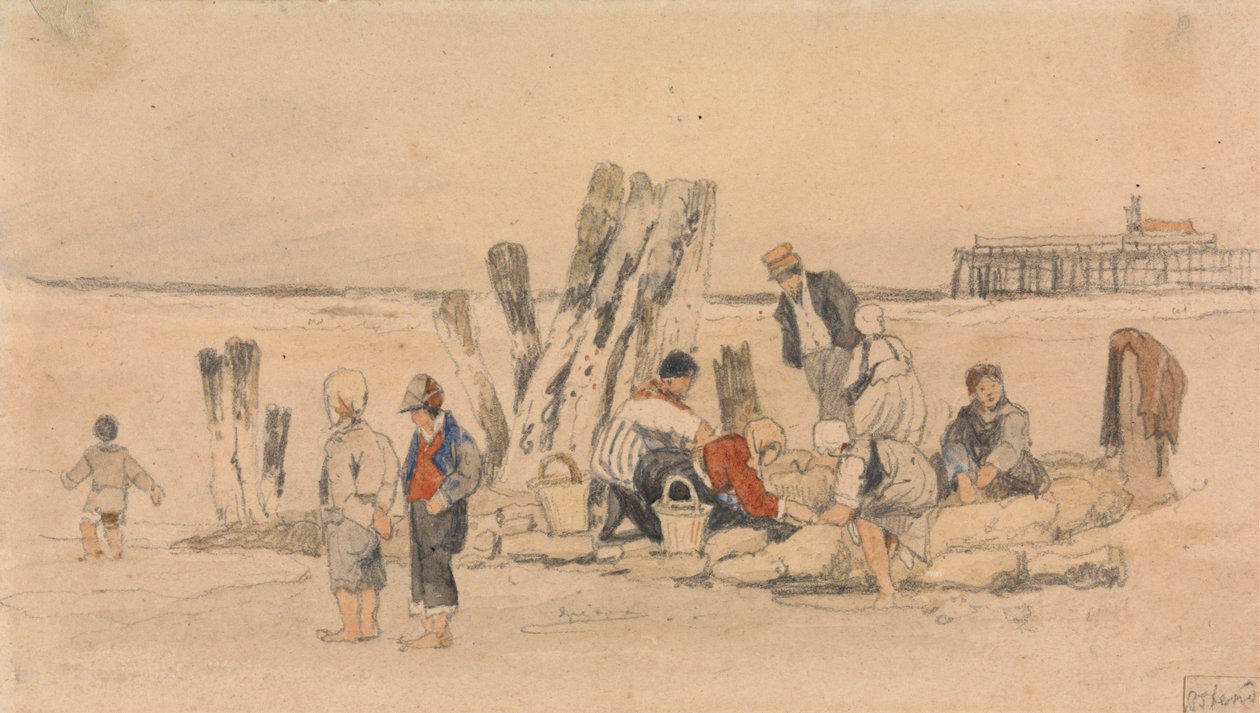 Rybacy na plaży, Ostenda autorstwa Samuel Prout