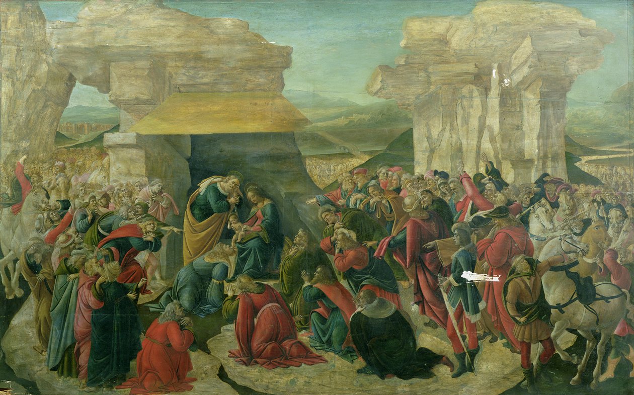 Adoracja Trzech Króli, ok. 1480 (tempera na panelu) (uszkodzone) autorstwa Sandro Botticelli