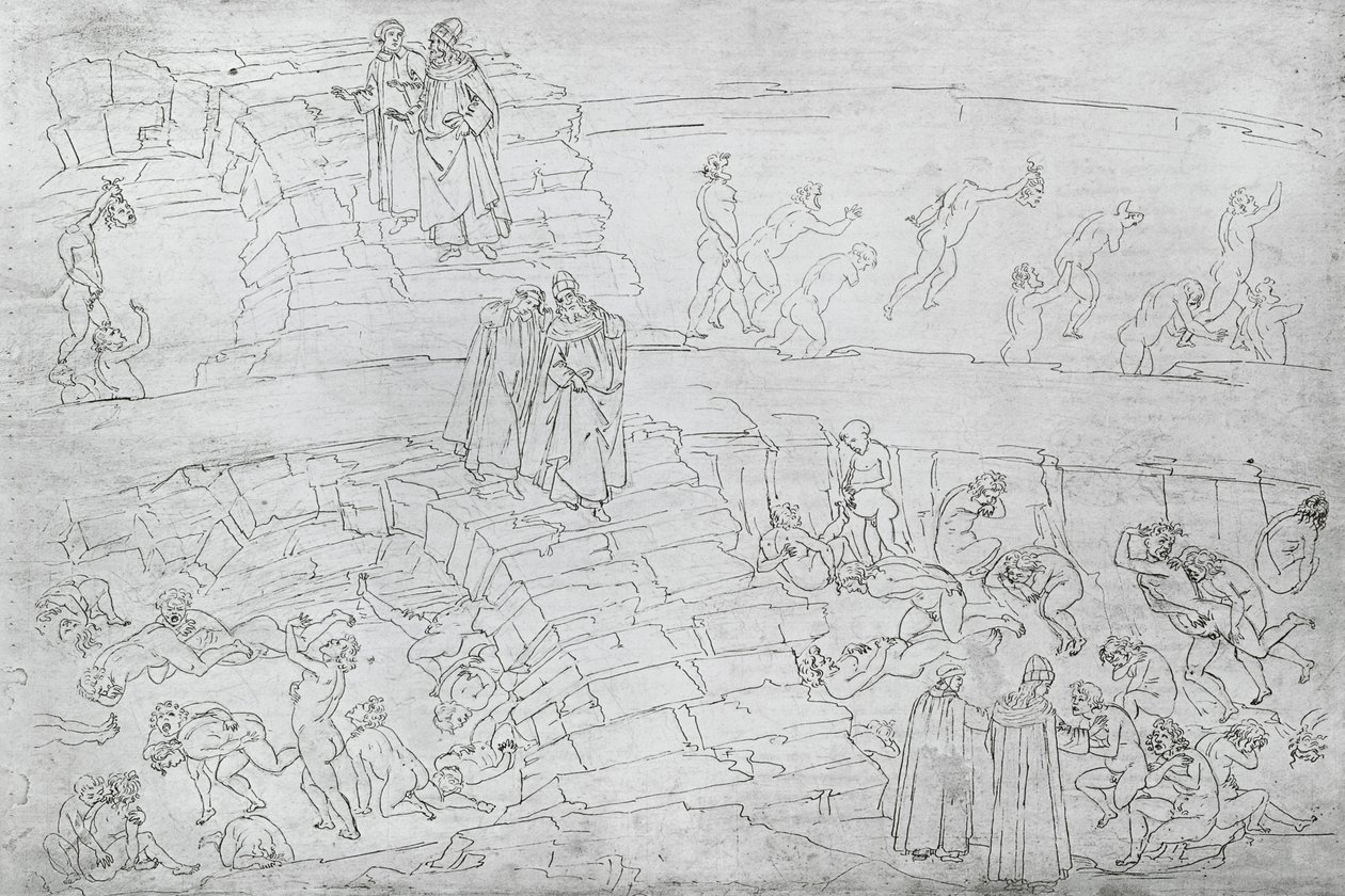 Dante i Virgil (70-19 pne) z „Boskiej komedii” Dantego Alighieri (1265-1321) c.1480 autorstwa Sandro Botticelli