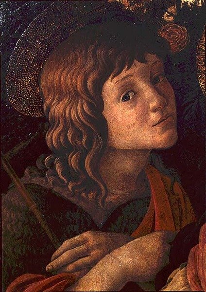 Madonna z Dzieciątkiem ze św. Janem Chrzcicielem, fragment młodego świętego autorstwa Sandro Botticelli