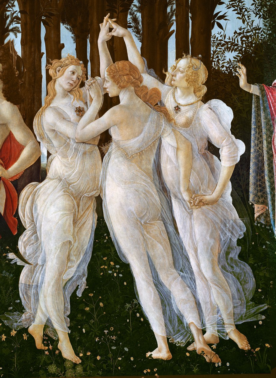 Primavera, fragment Trzech Gracji, 1478 tempera na desce autorstwa Sandro Botticelli