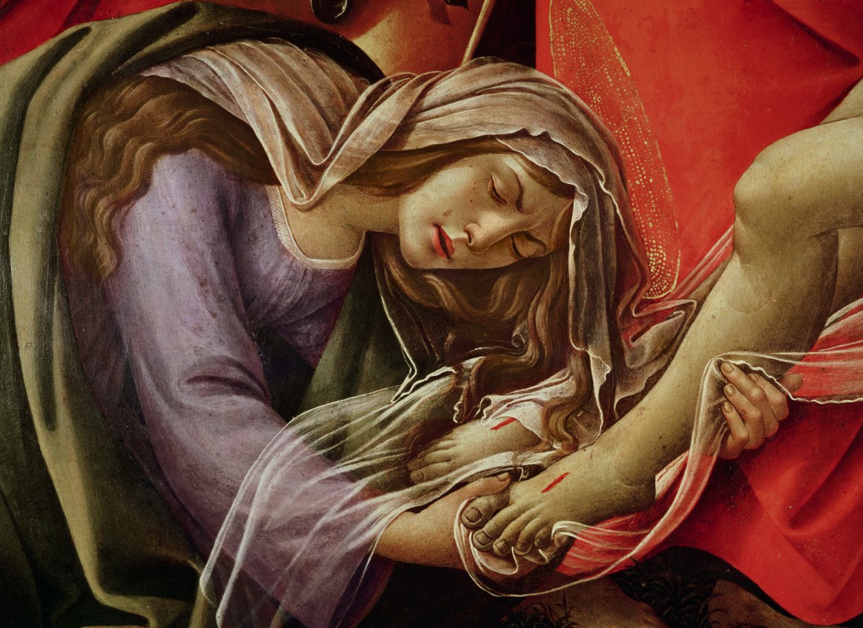 Opłakiwanie Chrystusa, fragment Marii Magdaleny i Stopy Chrystusa, c.1490 autorstwa Sandro Botticelli