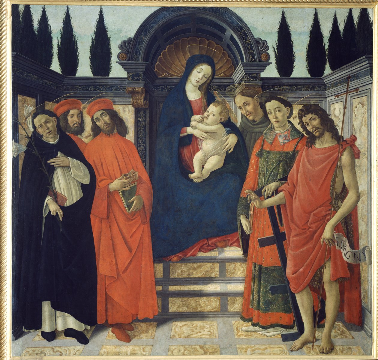 Matka Boska z Dzieciątkiem ze św. Janem Chrzcicielem, św. Damianem i św. Kosmosem autorstwa Sandro Botticelli