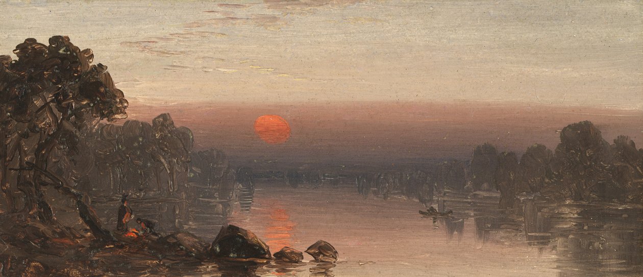 Indianie przy ognisku - wschodzący księżyc autorstwa Sanford Robinson Gifford