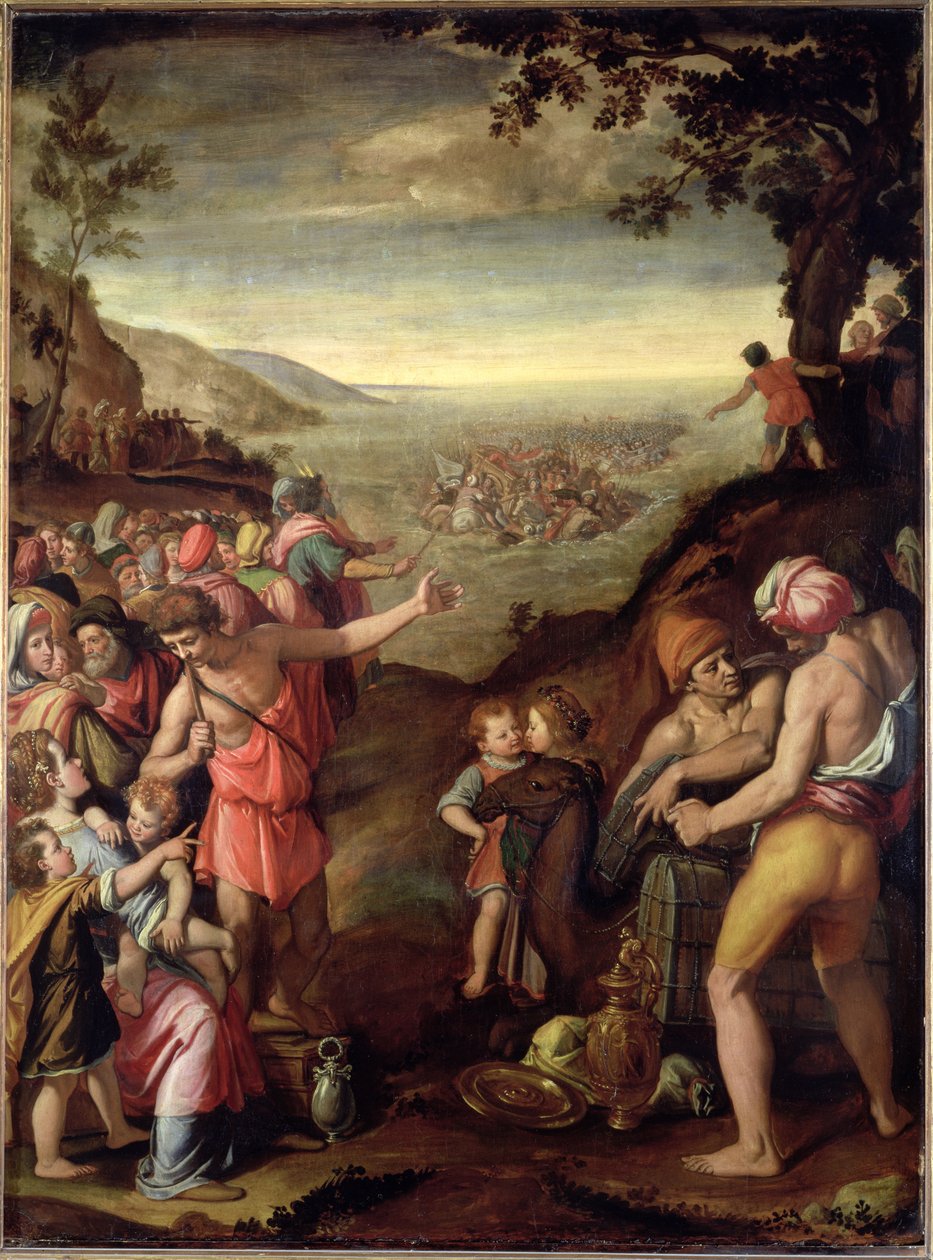 Przejście przez Morze Czerwone, 1572 (olej na łupku) autorstwa Santi di Tito