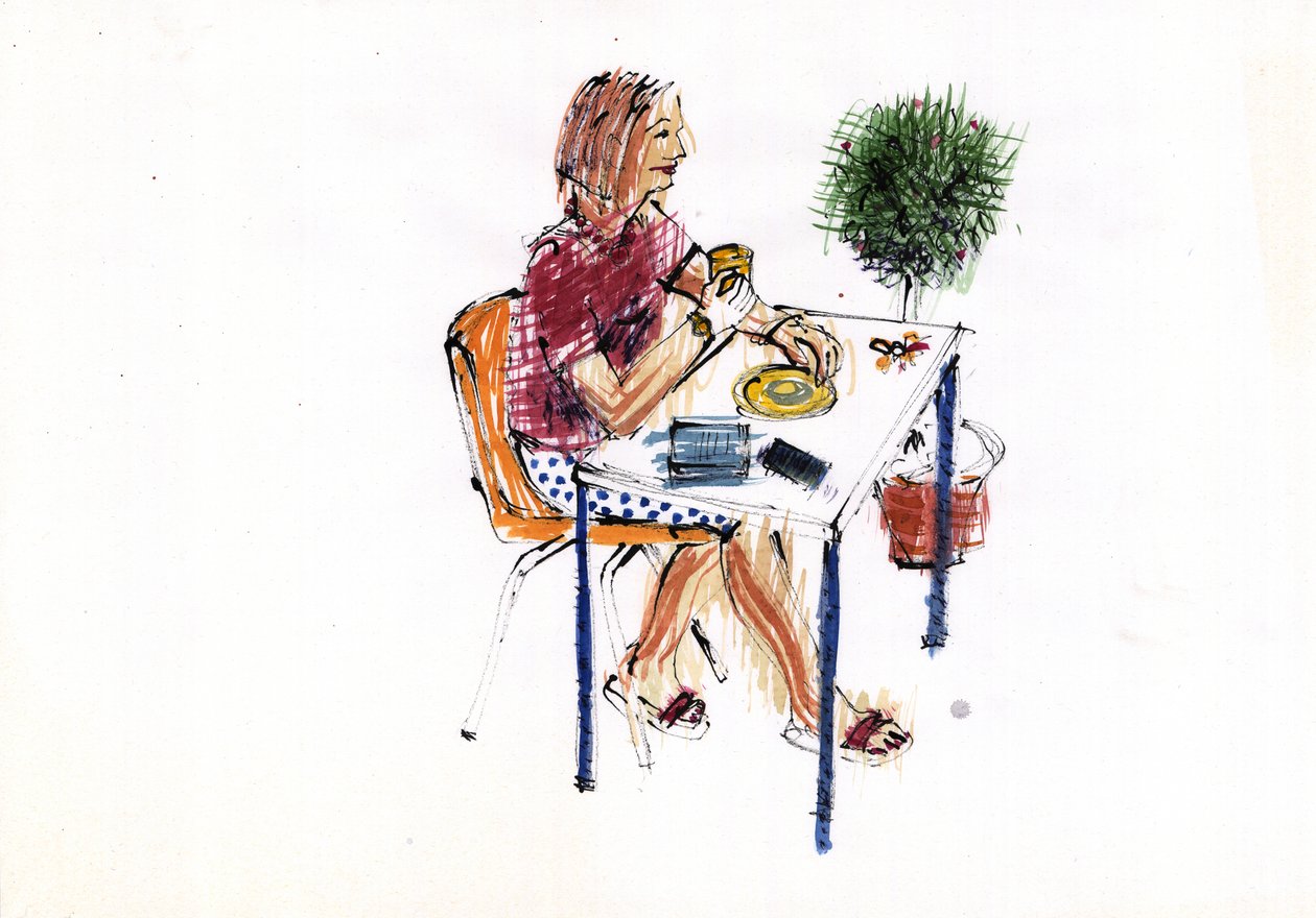 Kawiarnia, 2009 (akryl) autorstwa Sara Hayward