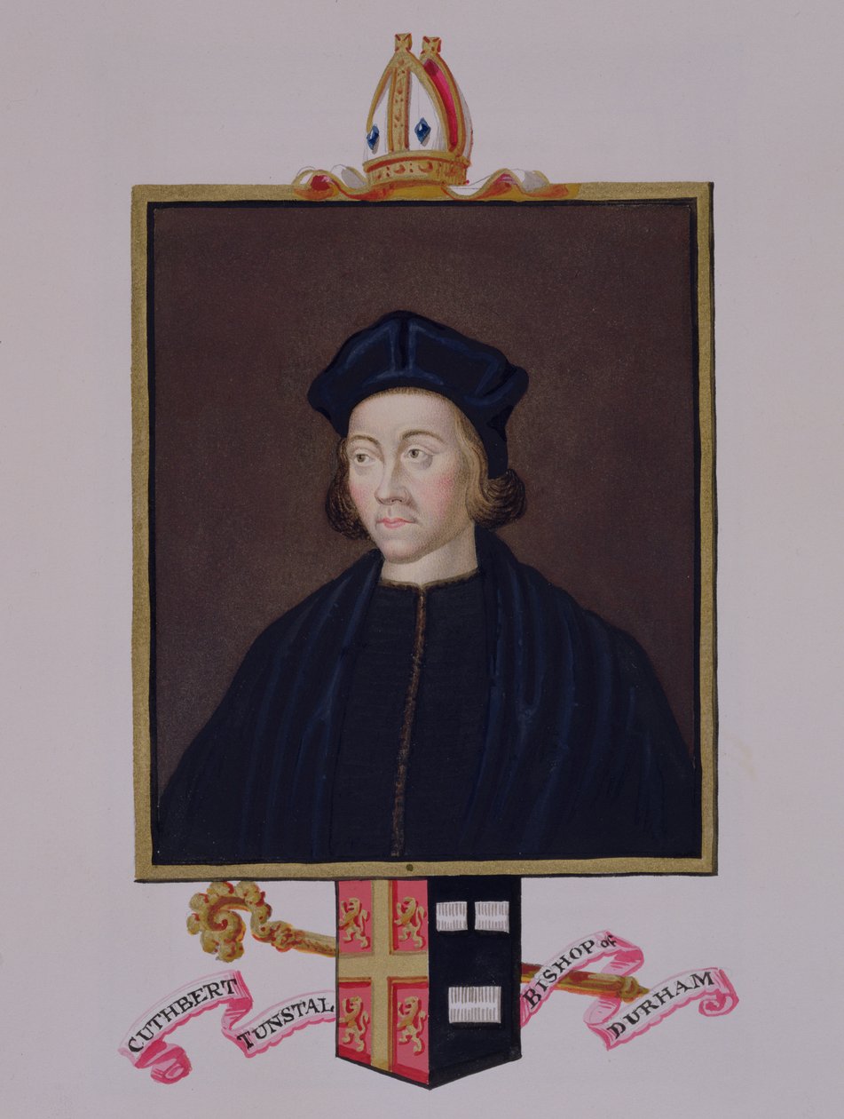 Portret Cuthberta Tunstalla (1474-1559) biskupa Durham ze „Wspomnień dworu królowej Elżbiety”, opublikowany w 1825 r. (wc i gwasz na papierze) autorstwa Sarah Countess of Essex