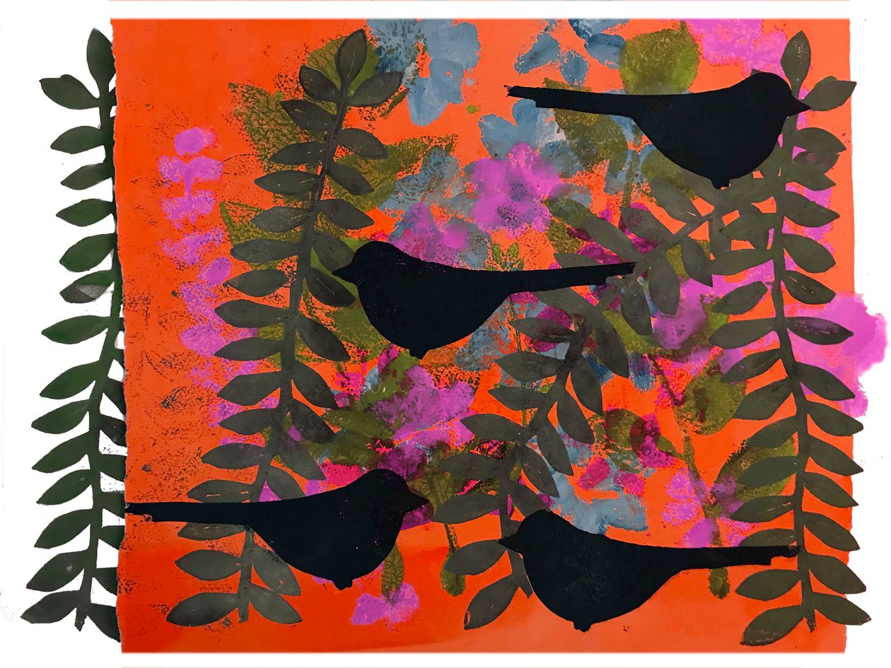 Cztery kosy (monodruk na papierze) autorstwa Sarah Thompson Engels