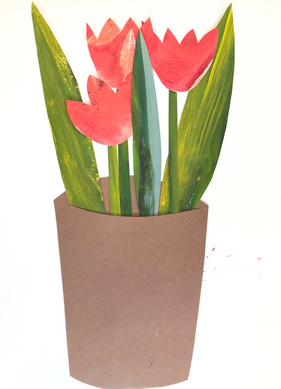 Tulipany w doniczce,2018 (kolaż) autorstwa Sarah Thompson Engels