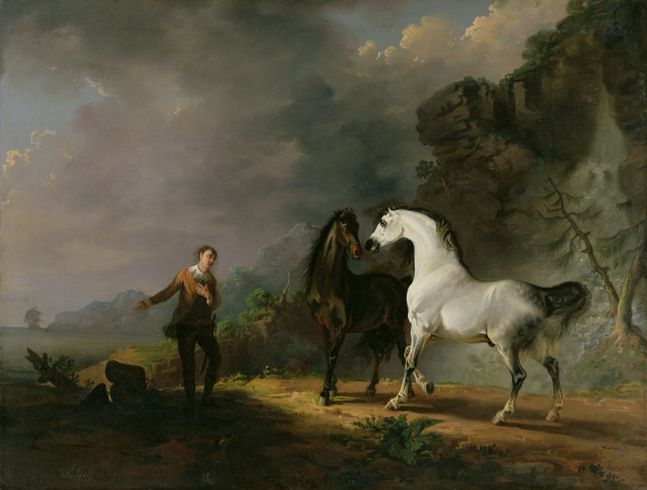 Guliwer przemawia do Houyhnhnmów, 1769 autorstwa Sawrey Gilpin