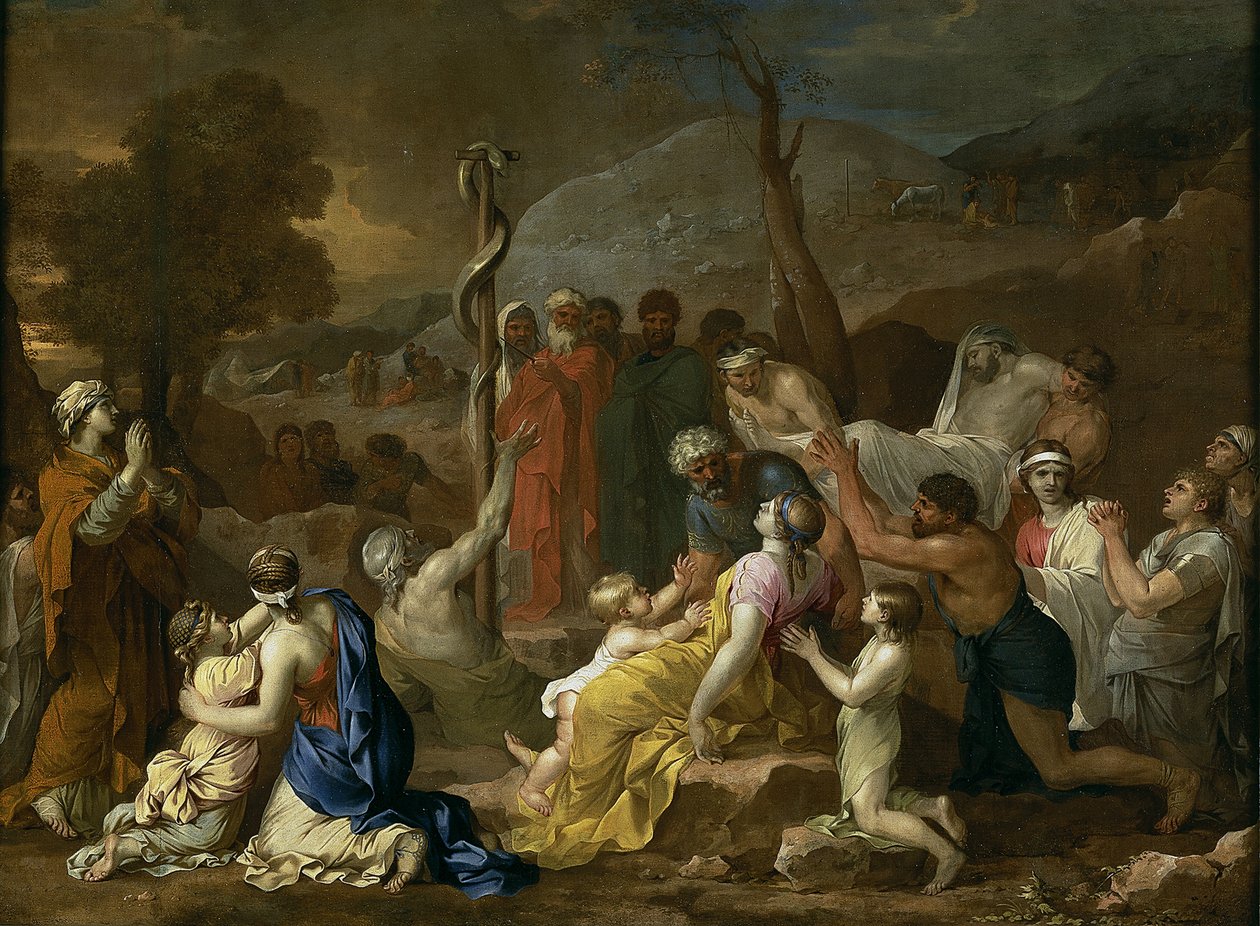 Mojżesz i wąż miedziany, 1653-1654 autorstwa Sébastien Bourdon