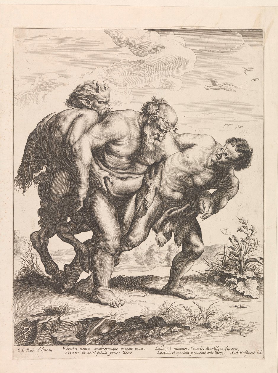 Dronken Silenus autorstwa Schelte Adamsz. Bolswert