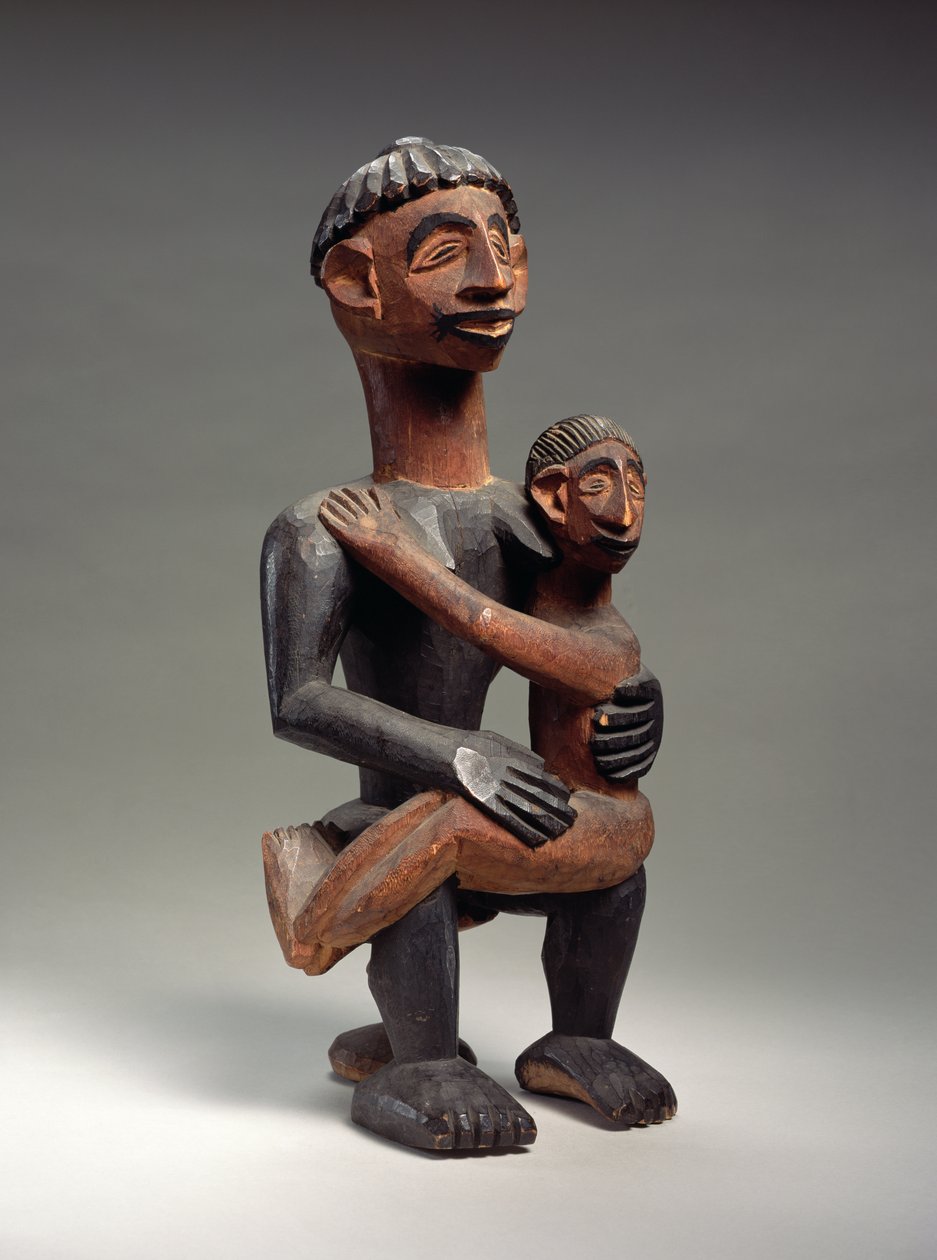Siedząca matka z dzieckiem, Igbo, Nigeria (drewno) autorstwa School African