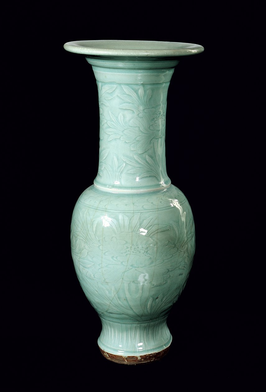 Wazon szkliwiony seledyn, dynastia Yuan (1260-1368) (ceramika) autorstwa School Chinese