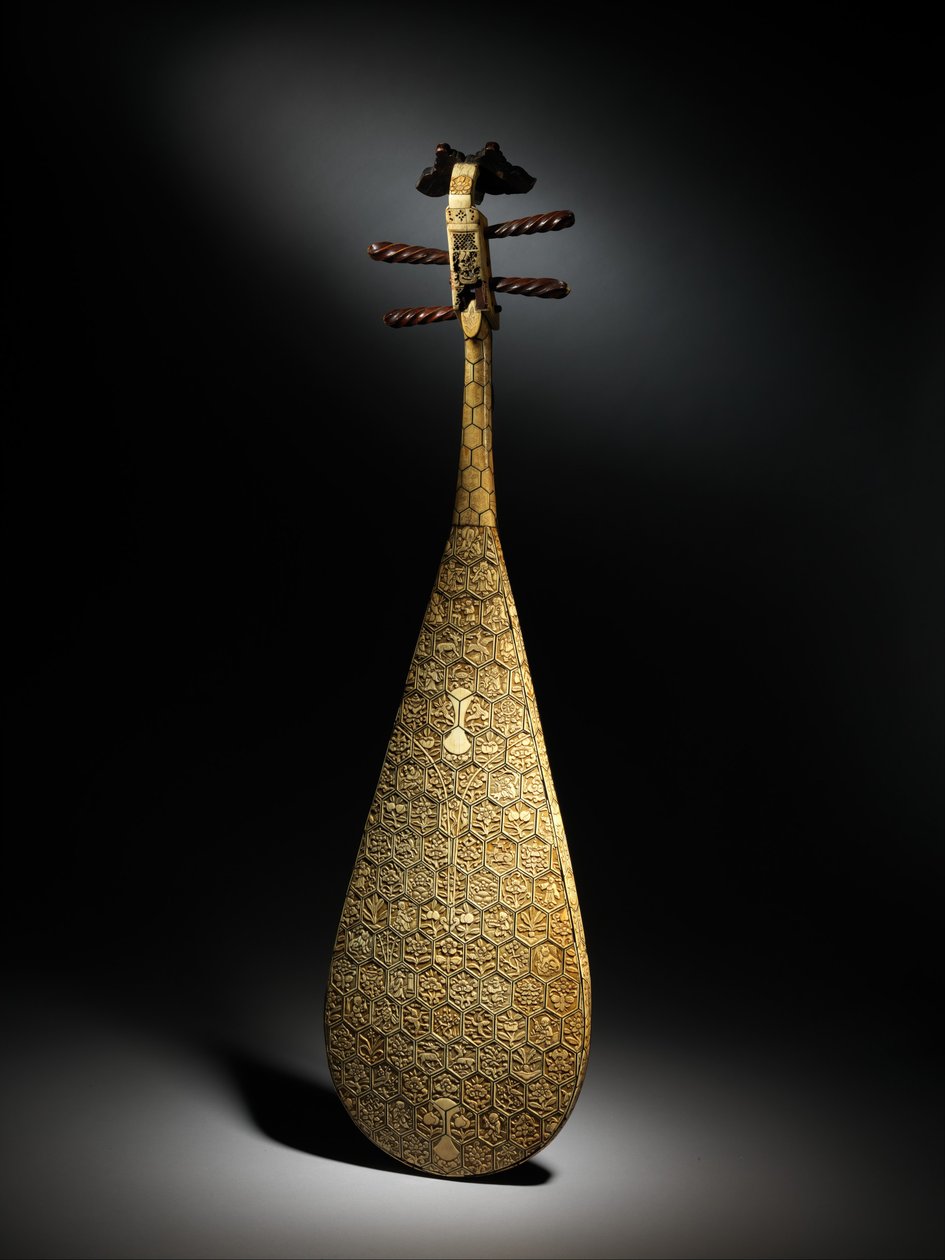 Pipa, ok. 1600 (drewno, kość słoniowa, kość, jedwab) autorstwa School Chinese
