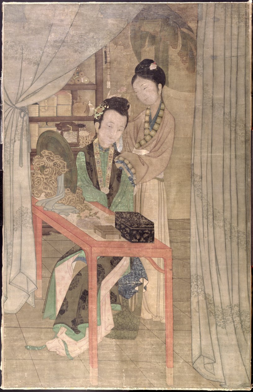 Kobieta w toalecie (gwasz na jedwabiu) autorstwa School Chinese