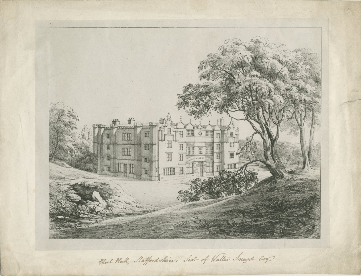 Keele Hall: litografia i [?XVIII wiek] (druk) autorstwa School English