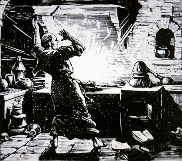 Berthold Schwarz, aka „Czarny Berthold” (drzeworyt) autorstwa School German