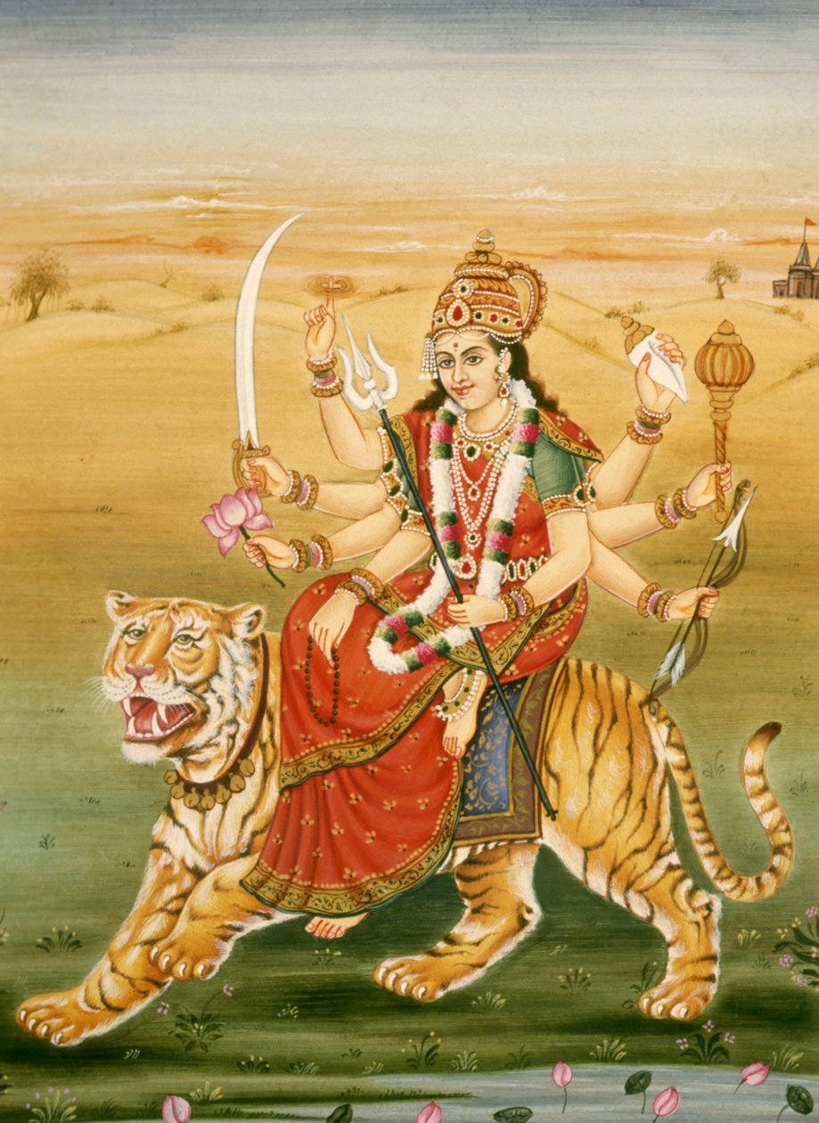 Bogini Durga miniaturowy obraz na papierze autorstwa School Indian