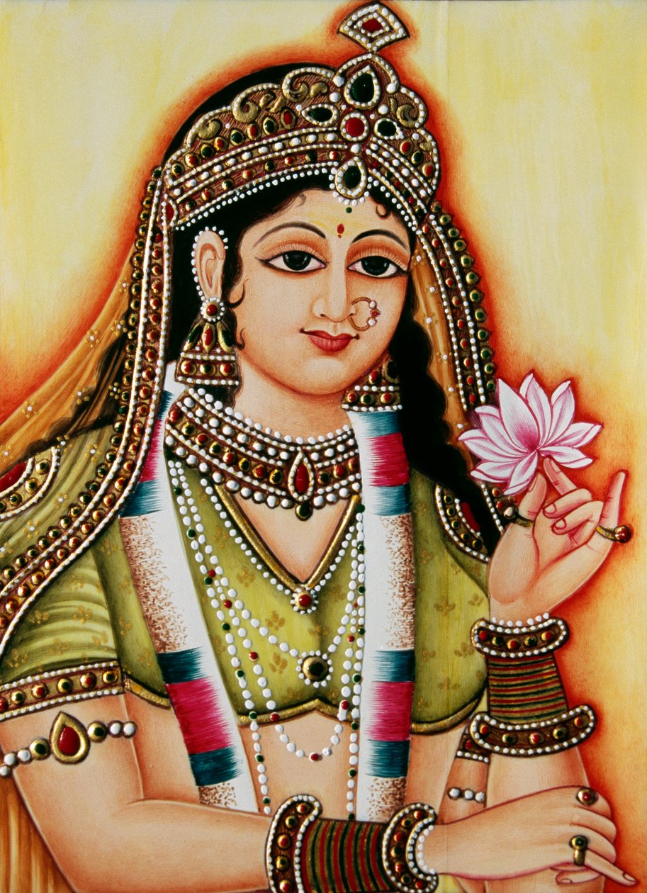 Bogini Radha miniaturowy obraz na kości słoniowej autorstwa School Indian