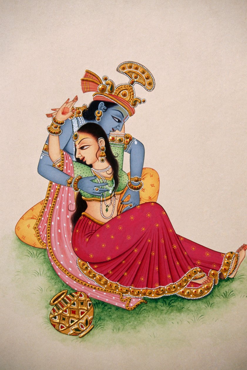 Miniatura malowana na papierze Radha Krishna autorstwa School Indian