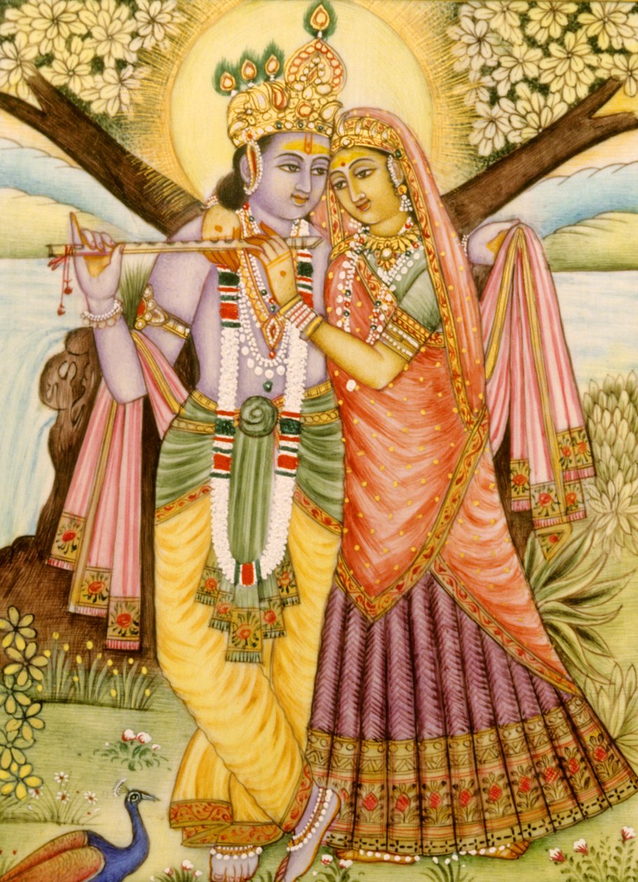 Miniaturowy obraz Radha Krishna na kości słoniowej autorstwa School Indian