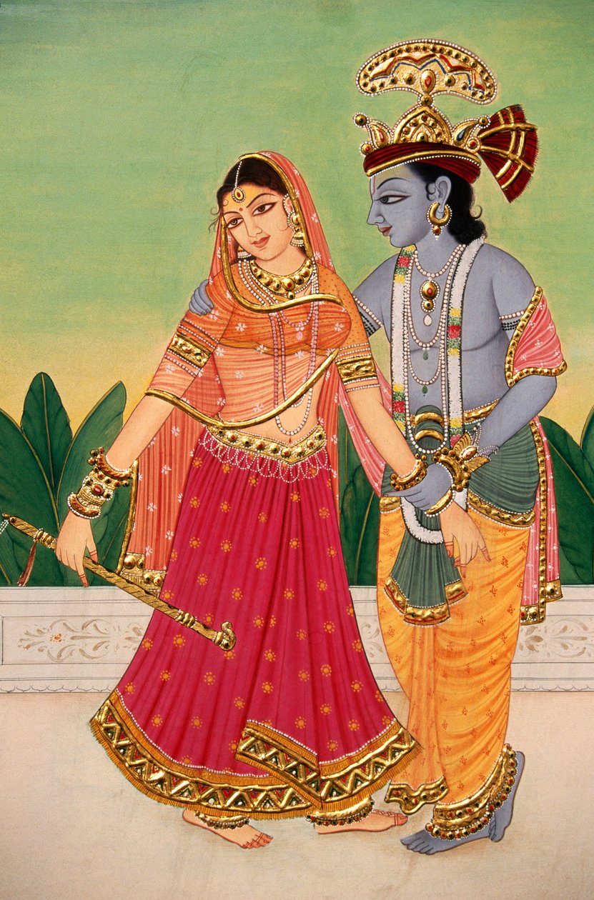 Miniaturowy obraz Radhy Krishny na papierze autorstwa School Indian